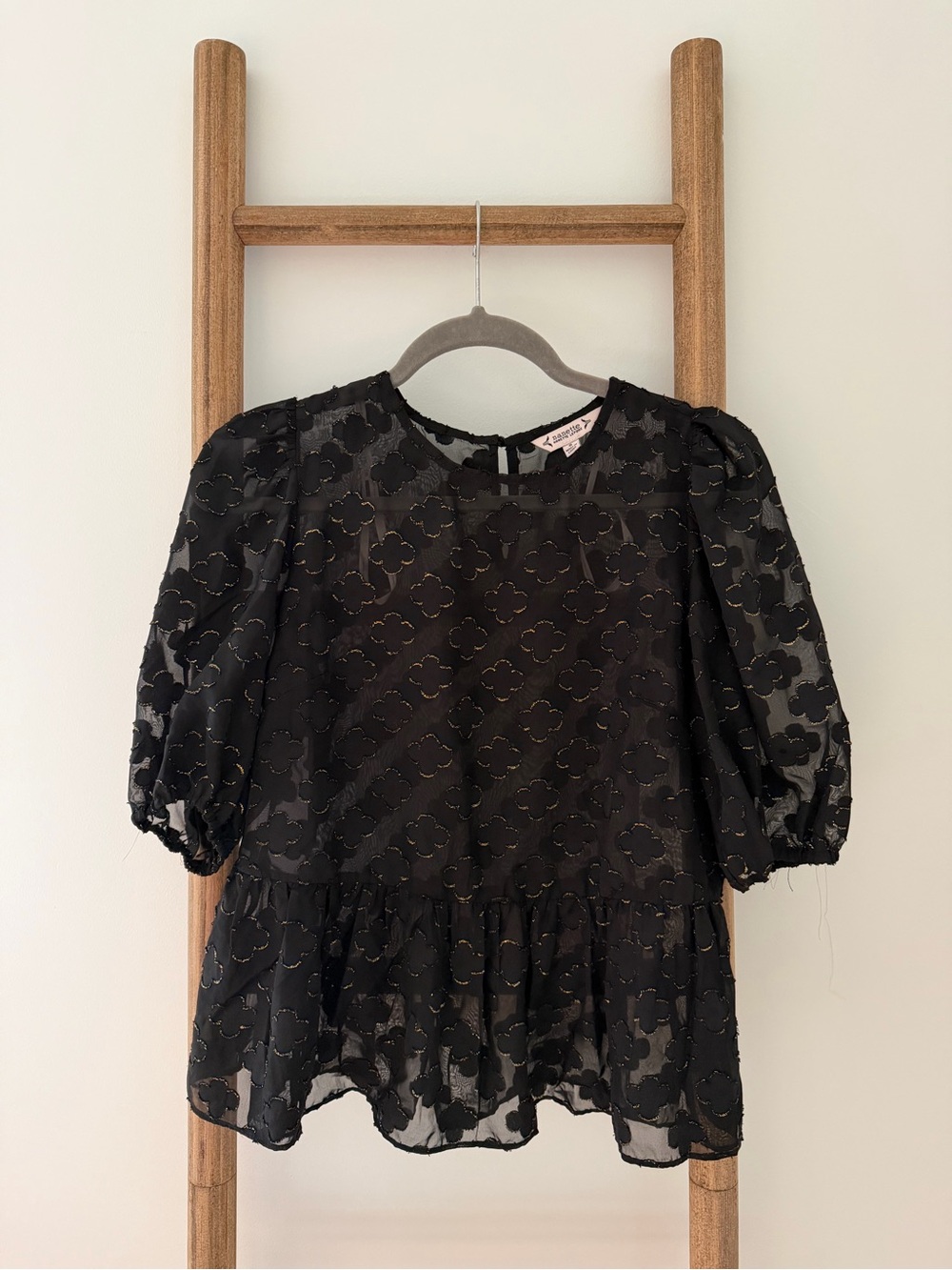 Nanette Women's Black and Gold Peplum Blouse